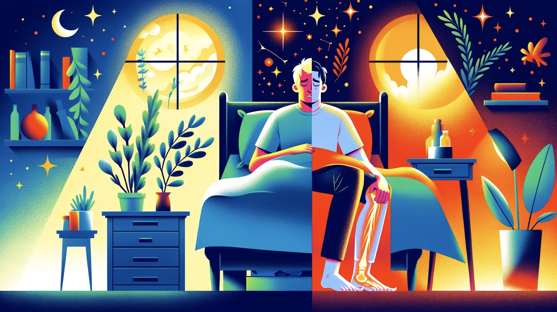 Personne assise, pièce divisée jour et nuit.