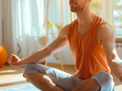 Homme pratiquant le yoga paisiblement.