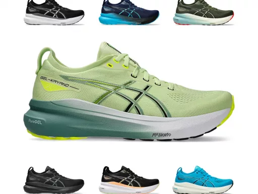 Sélection de chaussures de sport Asics multicolores.