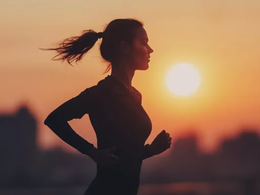 Femme court au coucher du soleil