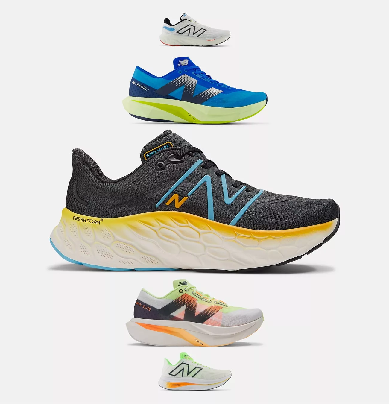 Quatre chaussures New Balance colorées