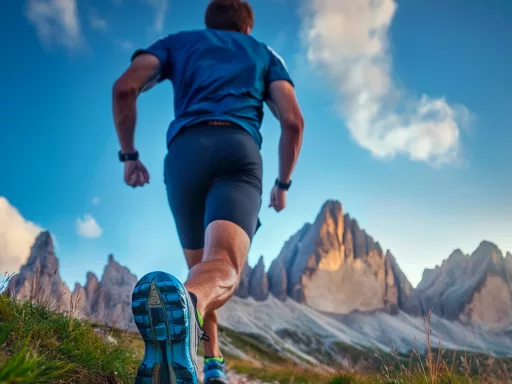 Homme courant montagne sentier ciel nuageux