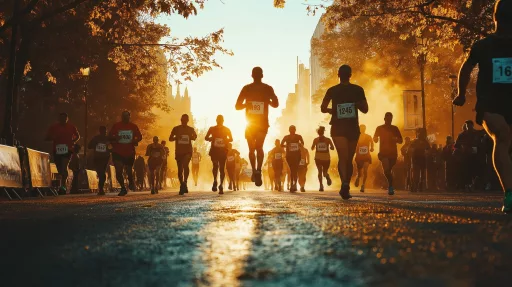 Coureurs dans une course au lever du soleil