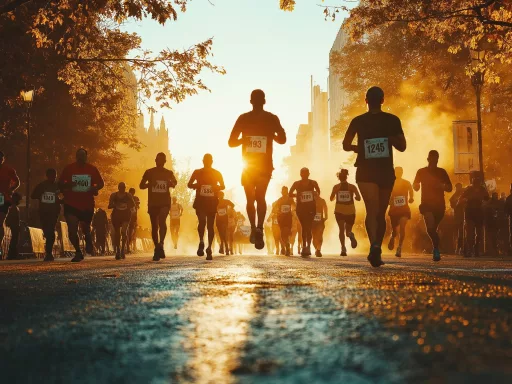 Coureurs dans une course au lever du soleil