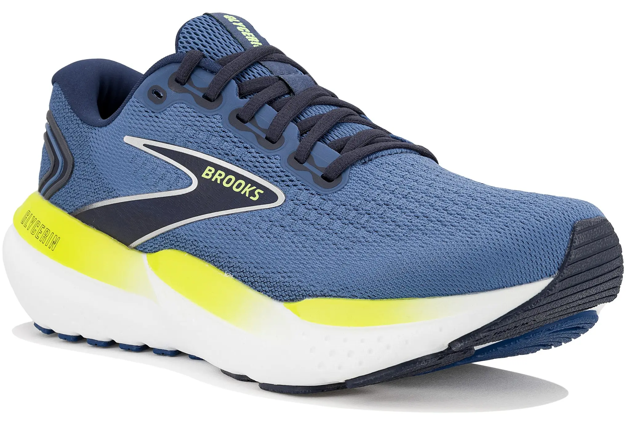 Chaussure de course bleue et jaune Brooks