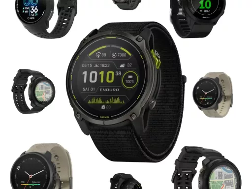 Montres connectées de sport avec différents cadrans.