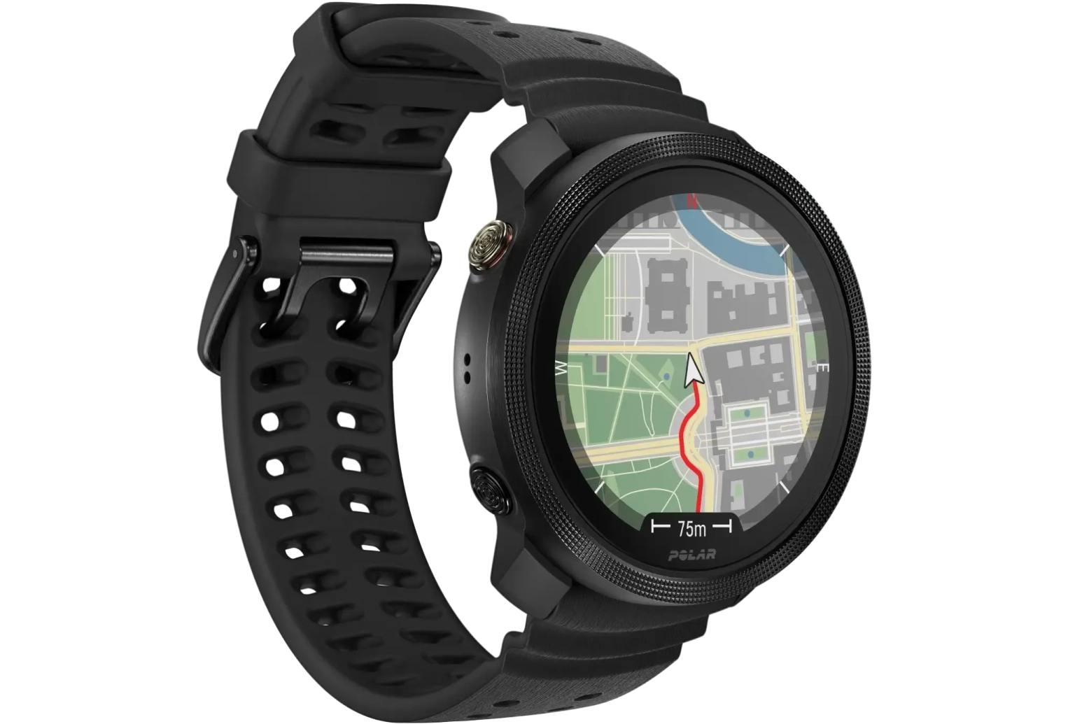 Montre connectée avec GPS affichant une carte.