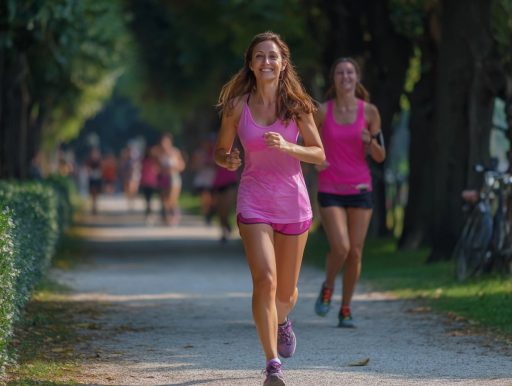Femmes courant dans un parc ensoleillé