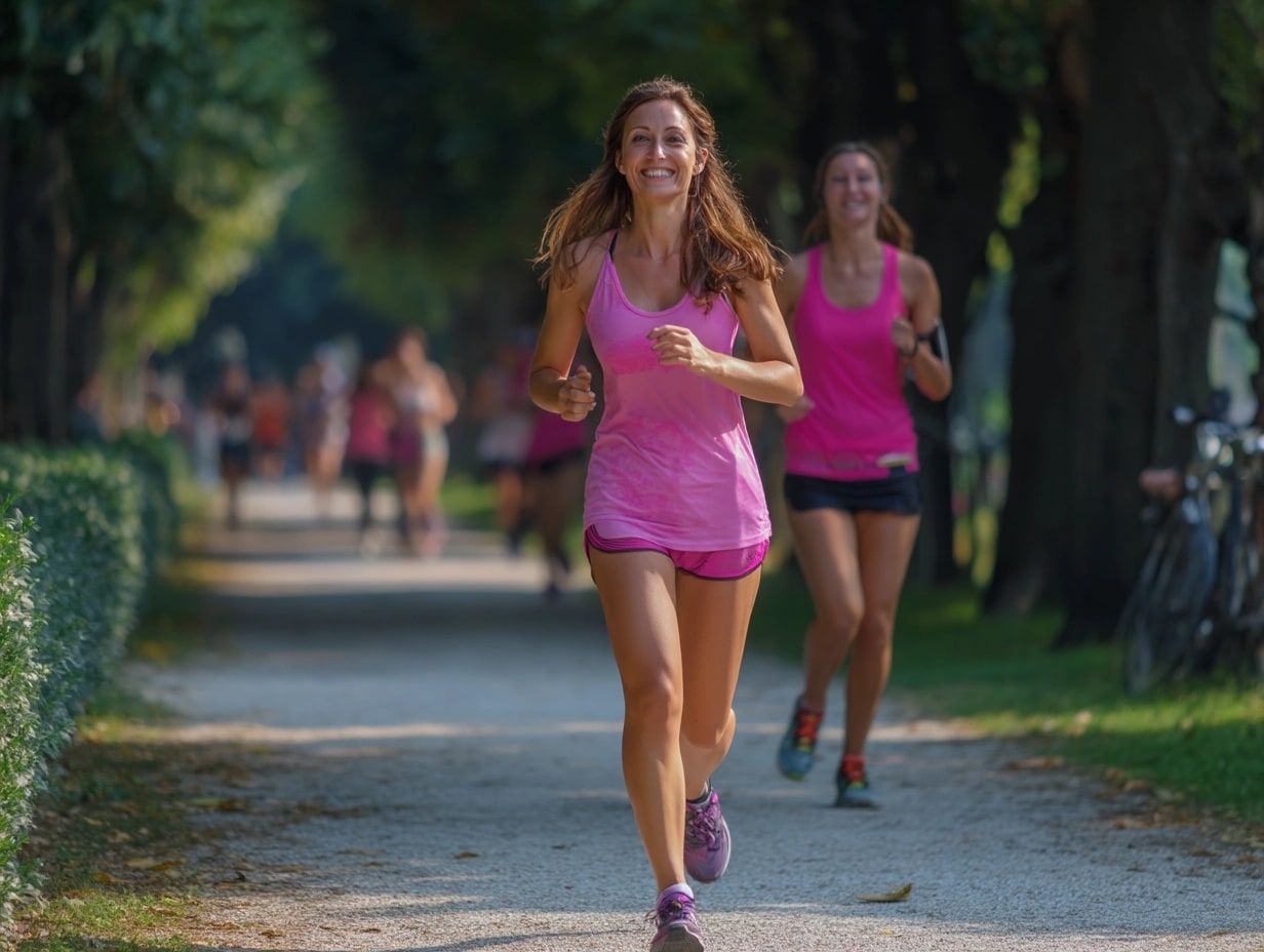 Femmes courant dans un parc ensoleillé