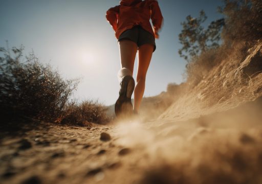 Course à pied sur sentier poussiéreux.