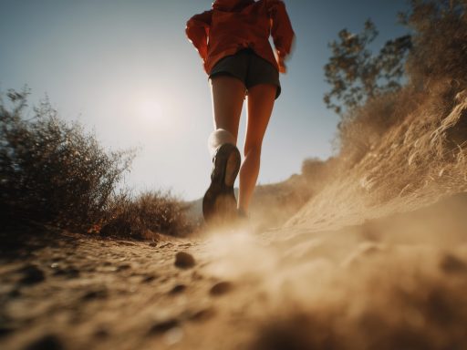 Course à pied sur sentier poussiéreux.