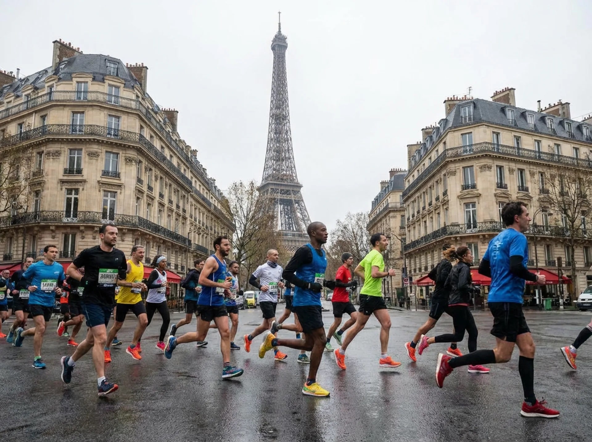 Coureurs devant la Tour Eiffel