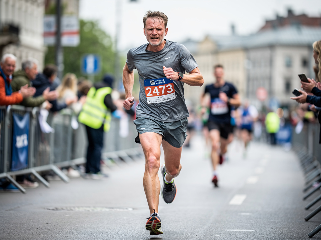 Coureur franchissant la ligne d'arrivée de marathon