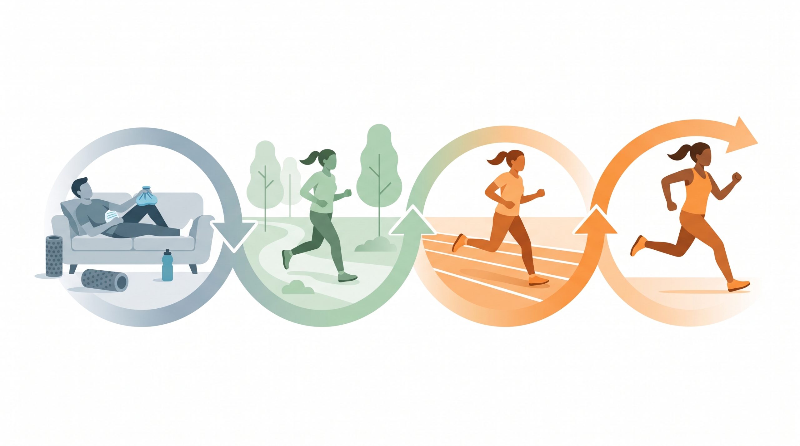 Plan de récupération après un marathon en 4 semaines : repos, reprise légère, volume progressif, retour aux séances