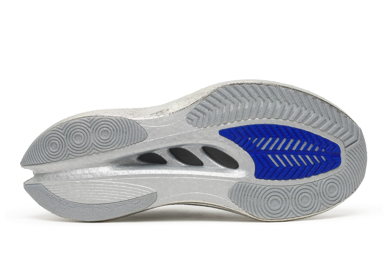 Semelle de chaussure de sport grise et bleue