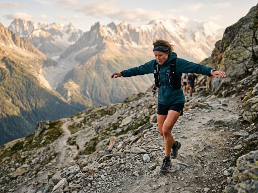 Coureuse en trail sur sentier montagneux alpin