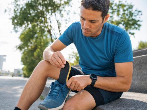 Homme ajustant semelle de chaussure de sport
