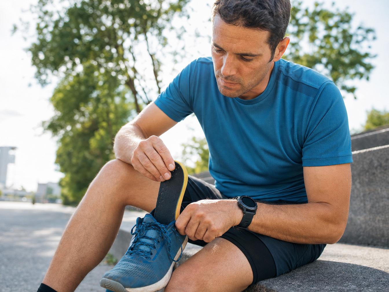 Homme ajustant semelle de chaussure de sport