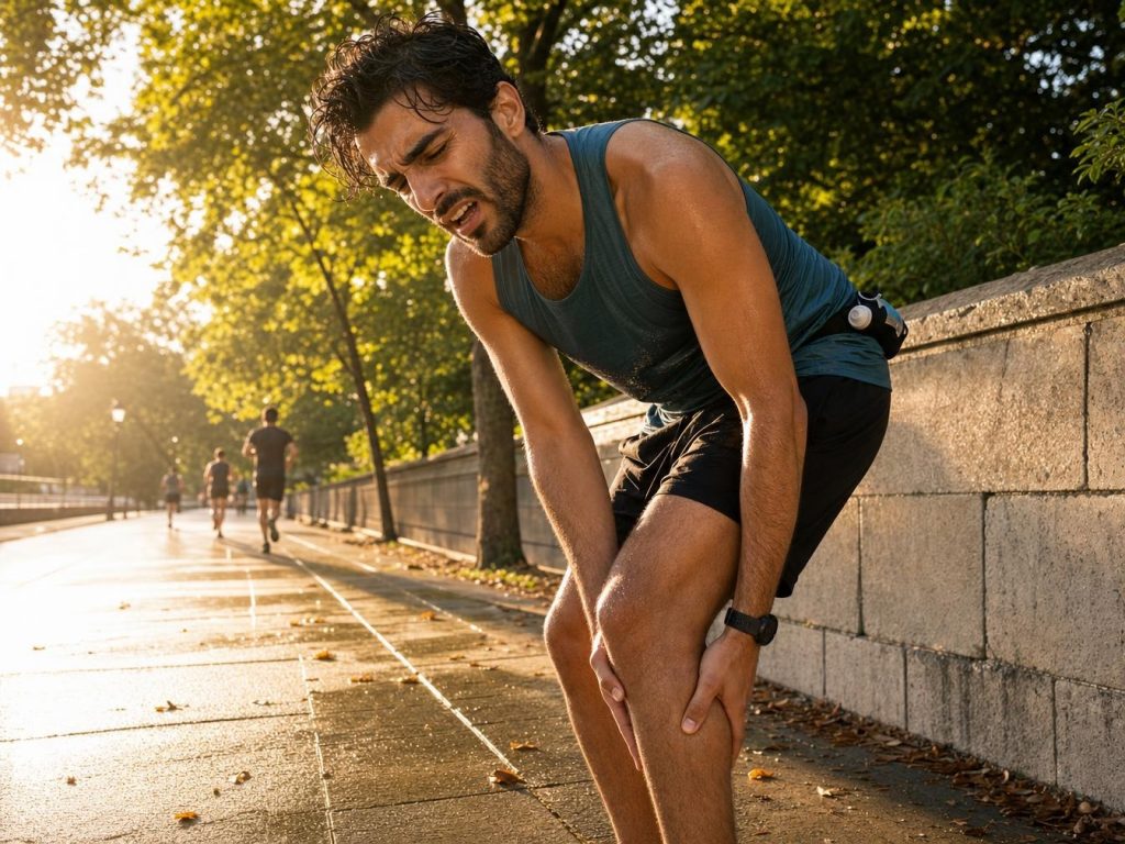 Coureur se tenant le genou, douleur au parc