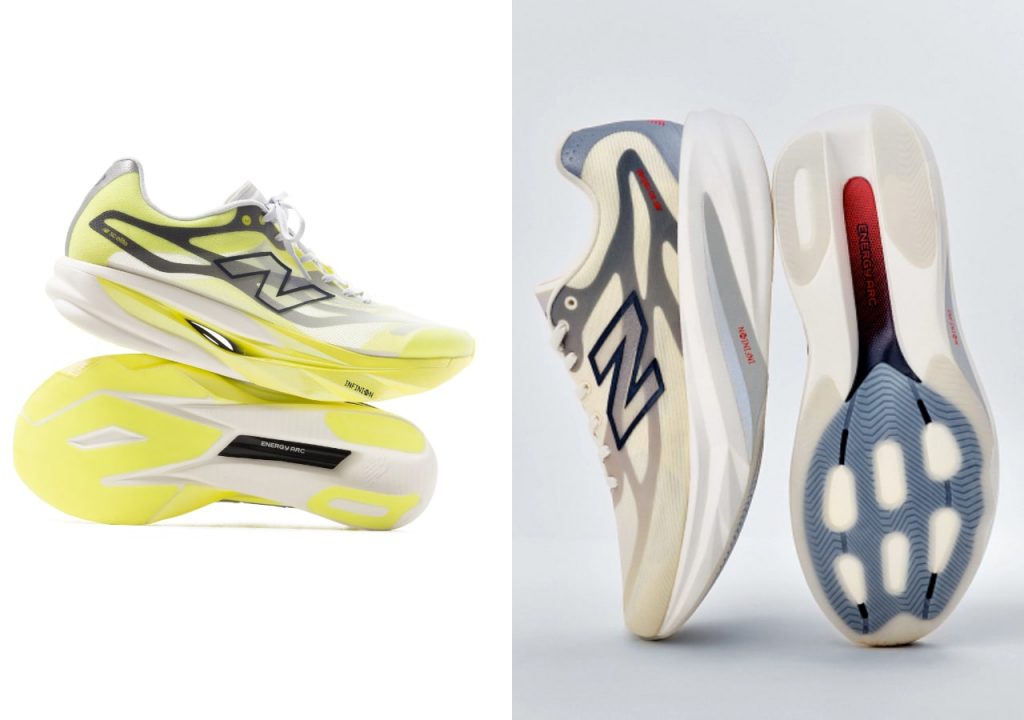 Chaussures de running jaune et blanche, semelle technique