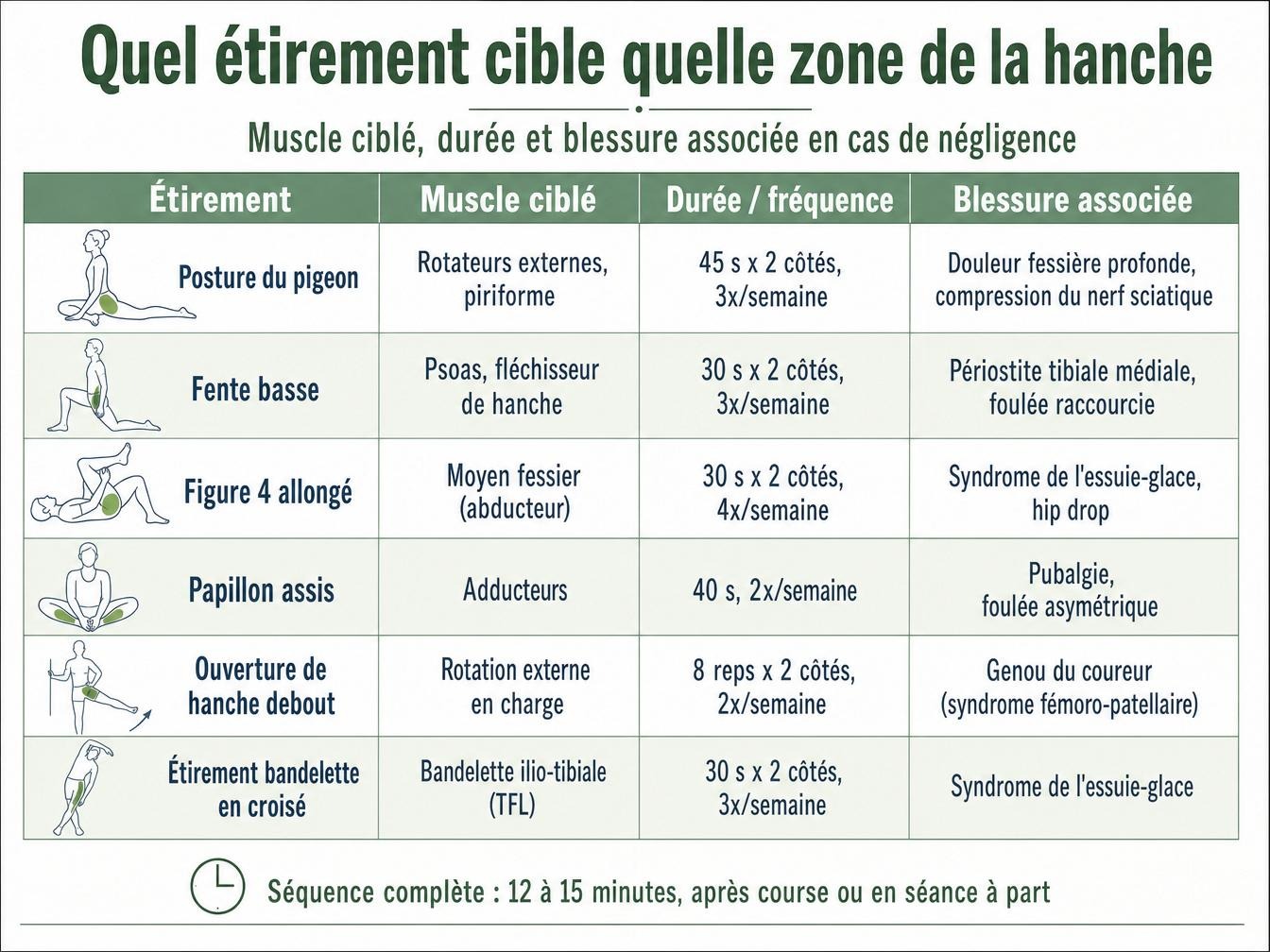 Quel étirement cible quelle zone de la hanche