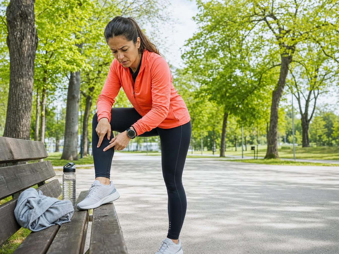 Femme sportive tenant son genou douloureux dans un parc